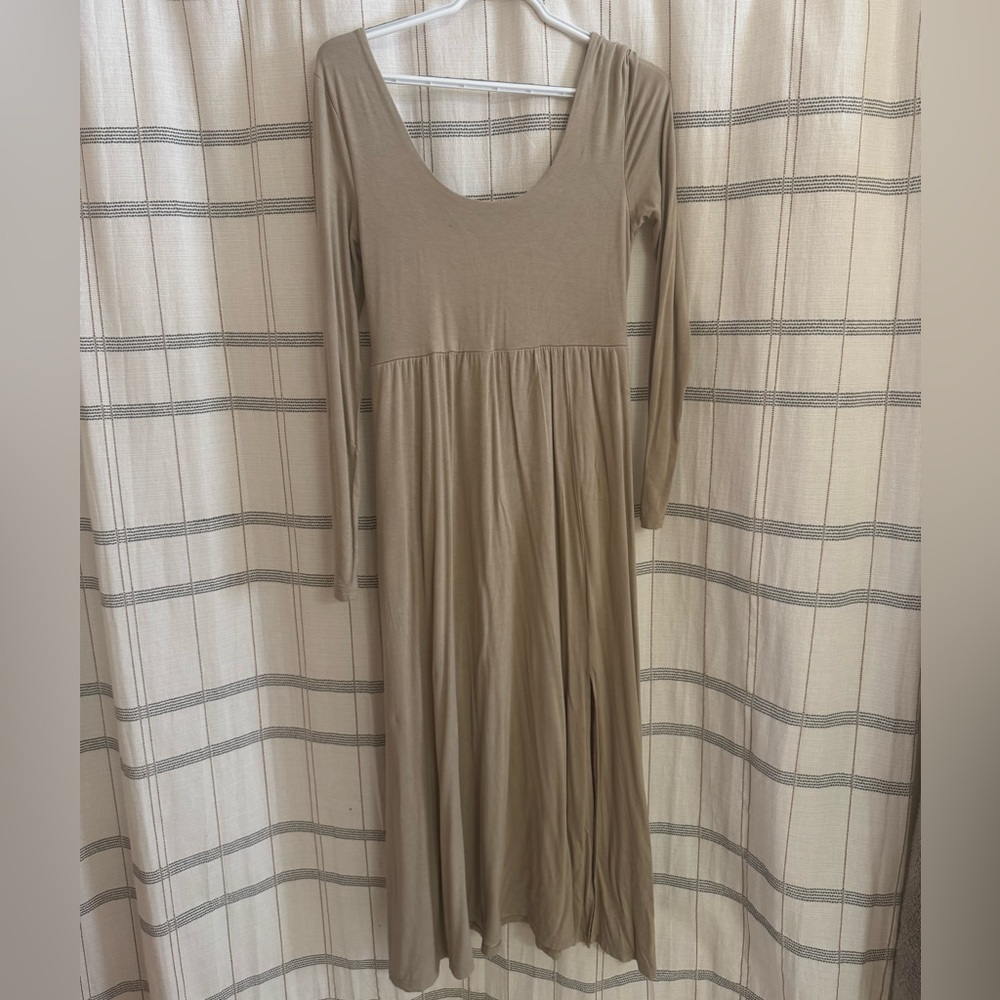 a new day Taupe Scoop Neck Long Sleeve Maxi Dress